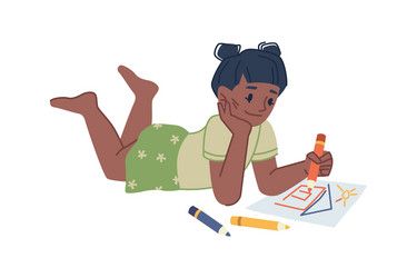 child drawing on paper with crayons 