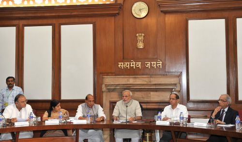 the prime minister shri narendra modi chairing the first cabinet meeting in new delhi on may 27 2014
