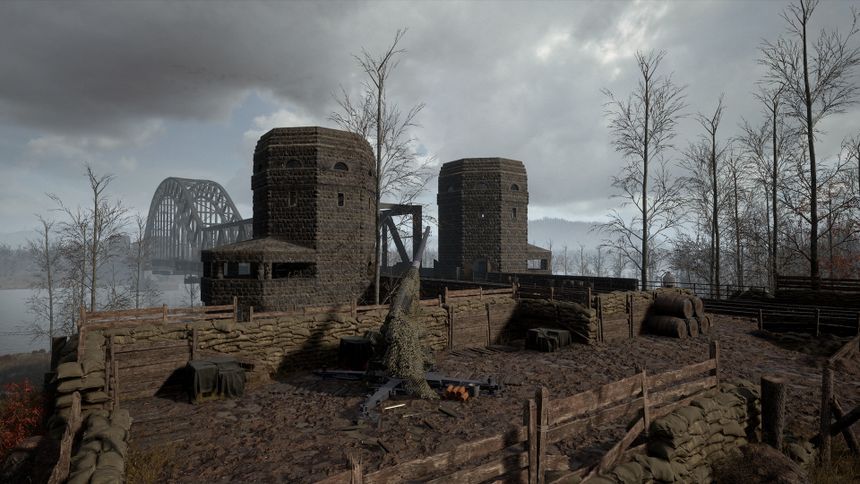 A shot of the dull architecture in the Remagen map.