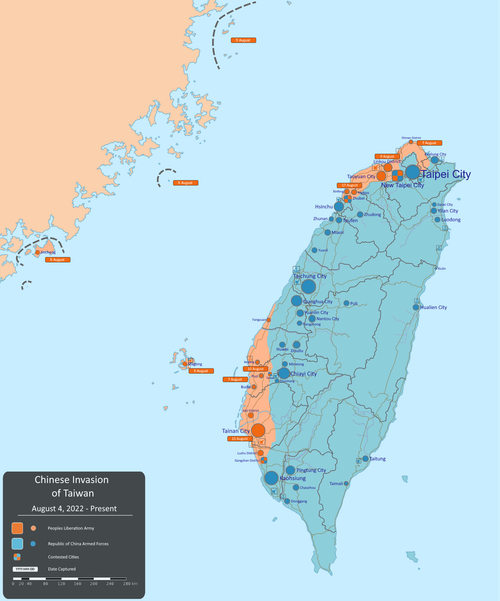 r/imaginarymaps - 2022 Chinese Invasion of Taiwan
