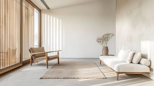 Living room interiors with minimalist deco in a luxury apartment. Residential Real Estate interior design composition