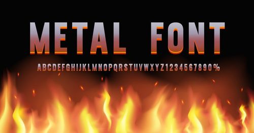 Metal Fire Font Collection - Letters & Numbers Vector Image