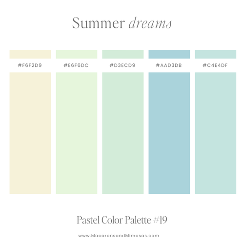 Pastel Green Color Palette with hex codes in a calming coastal vibe