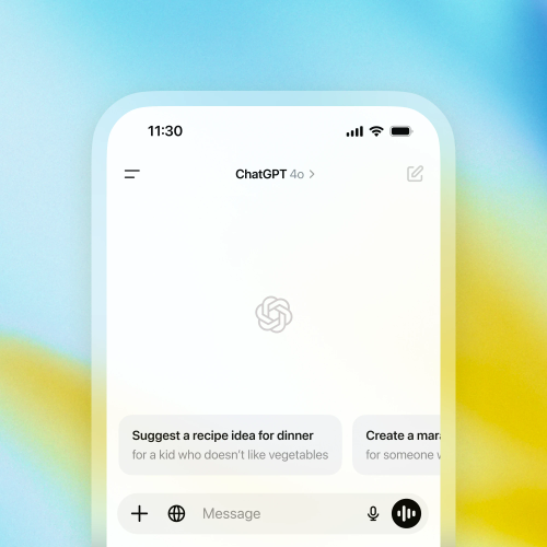 ChatGPT 应用在移动设备上的截图，背景为粉色渐变，显示聊天建议和 9:41 的时间显示。