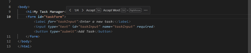 Screenshot showing inline suggestion navigation controls.
