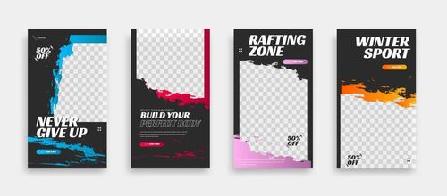 posts on social media vector illustration. Stylish graphics templates posts. dynamic abstractions typography photo. modern art paint and brush stains, fitness subjects gym. design frame post Template