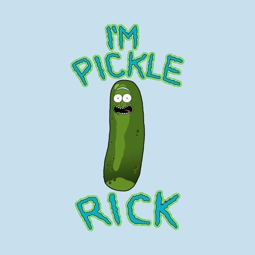 a pickle with the words i'm pickle rick on it