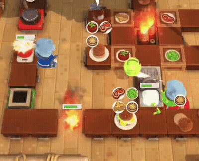 A Video Game Is Being Played On A Wooden Floor With A Hamburger On A Plate GIF