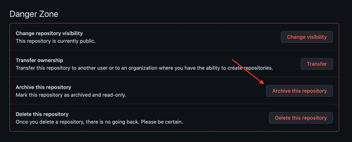 Archive a repository from the Danger Zone