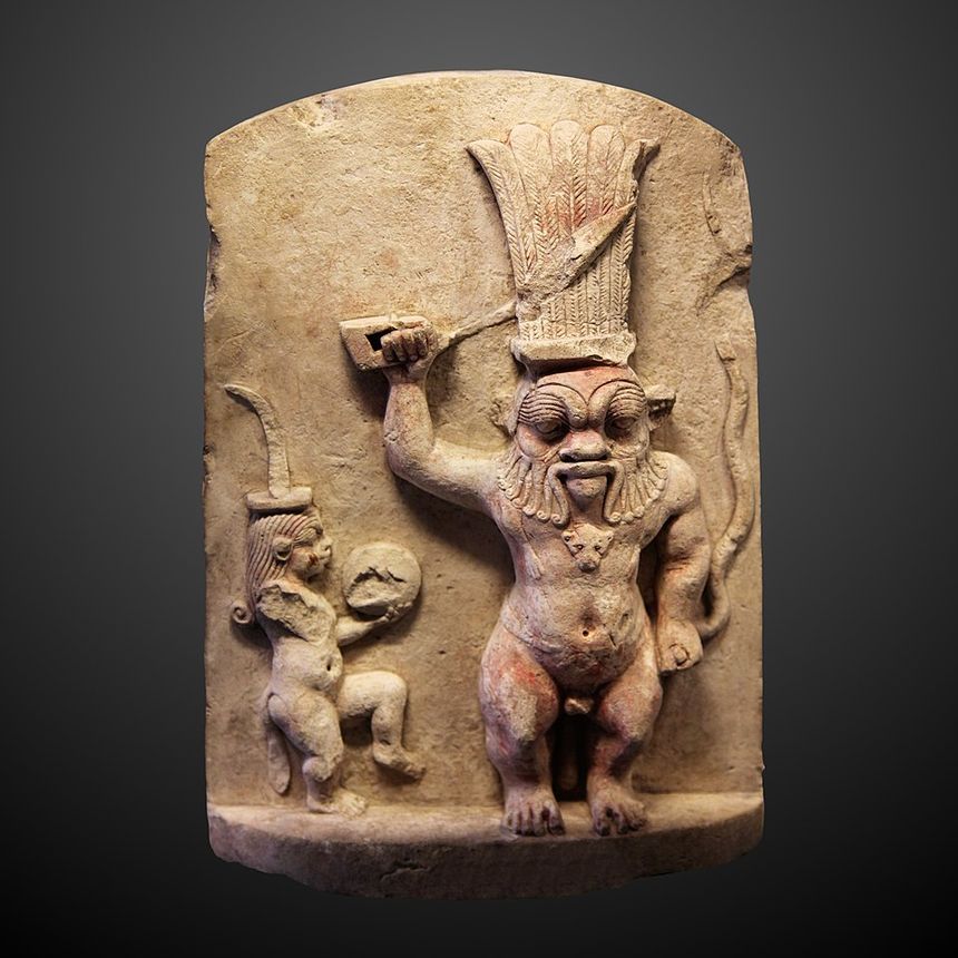 Bes and Beset; 664–332 BC; limestone; height: 31.7 cm, width: 22.5 cm; Louvre