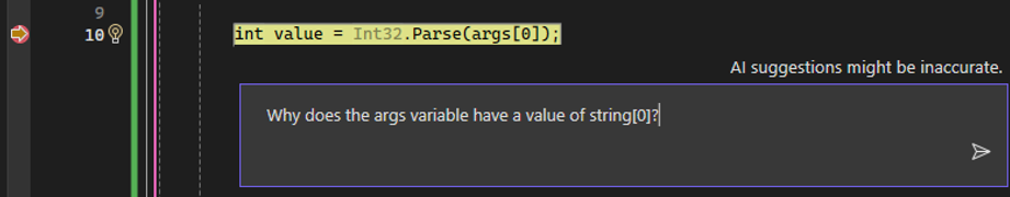 内联 Copilot Chat 的屏幕截图。