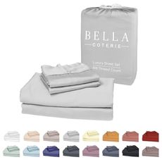 Bella Coterie Luxury Bamboo Viscose Queen Size Sheet Set | 100% Organically Grown | Ultra Soft | Cooling for Hot Sleepers | 18" Deep Pocket [Grey Mist]