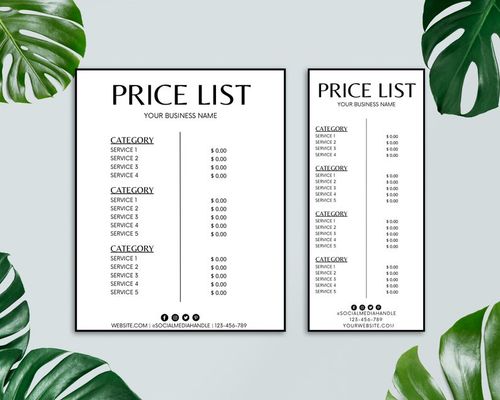 Price List Template, Editable Pricing Sheet, Printable Price Guide, Beauty Salon, Small Business Sign, Canva Template image 1