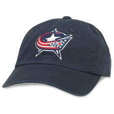 AMERICAN NEEDLE Columbus Blue Jackets Officially Licensed NHL Blue Line Adjustable Buckle Strap Dad Baseball Hat, Navy (40742A-CBJ)