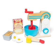 Melissa & Doug Make-a-Cake, 10-Piece Wooden Mixer Set with Play Food & Play Kitchen Accessories, Preschool Toys for Girls & Boys Ages 3+ - FSC Certified
