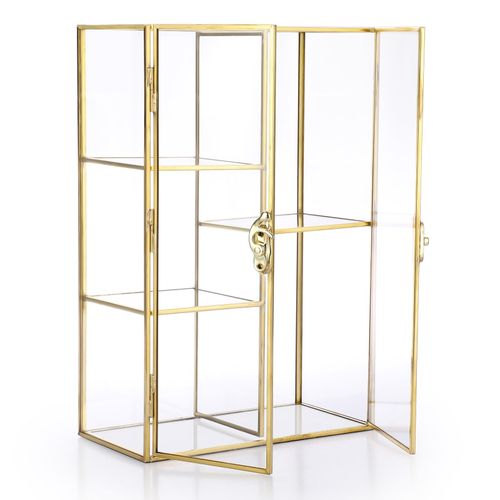 ELLDOO 5 Slots Clear Glass Storage Box, Gold Jewelry Makeup Display Organizer Case, Decorative Tower Box Storage for Trink...
