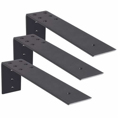 WEKIS 10 Inch Countertop Support Bracket, 3 Pack Solid Iron Steel Heavy Duty Hidden Floating L Shelf Brackets 1/4 Inch Thi...