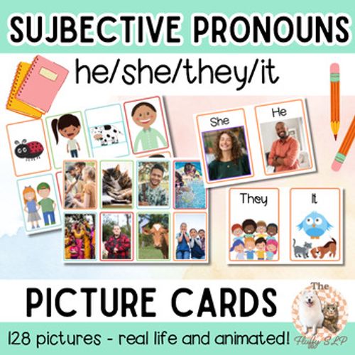 Preview of Subjective Pronouns Picture Cards | He, She, They, It
