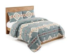 Pendleton Rancho Arroyo Full/Queen Quilt Bedding Set - 3-Piece Southwestern Reversible Lightweight Coverlet & Pillow Shams, 100% Cotton, Machine Washable, Gray/Blue