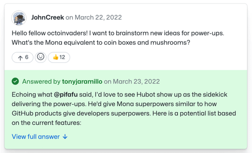 Screenshot of an answer to a Discussion marked as "helpful"