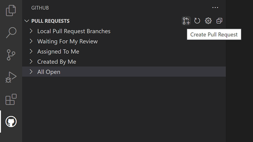 Screenshot showing the Create Pull Request button in the Pull Request view.