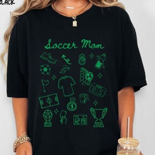 Soccer Mom Doodle Comfort Colors Shirt, Trendy Funny Soccer Mom T-shirt, Soccer Season Game Day Tee, Soccer Mama Doodle Tee, Gift For Mom