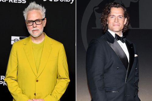 James Gunn attends the premiere of "Guardians Of The Galaxy Vol. 3" on April 27, 2023 in Hollywood, California ; Henry Cavill attends the 71st Taormina Film Festival on June 11, 2025 in Taormina, Italy.