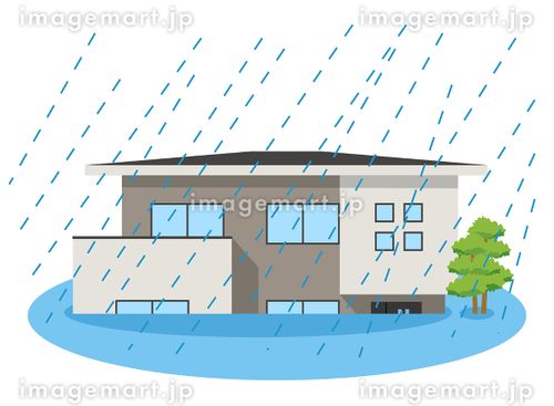 災害　住宅　水害 ゲリラ豪雨,ダメージ,地盤沈下のイラスト素材