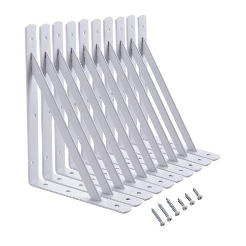 HOME MASTER HARDWARE 12 x 8 inch Heavy Duty Shelf Brackets, Load Capacity: 600lb, 10-Pack White Metal L Supports for Wall ...