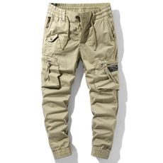Dynamics LLC Mens Cargo Joggers–Slim Fit Flex Work Pants with Belt Loops Elastic Waist Zipper Pockets Drawstring Waist (US, Waist, 36, Regular, Khaki)