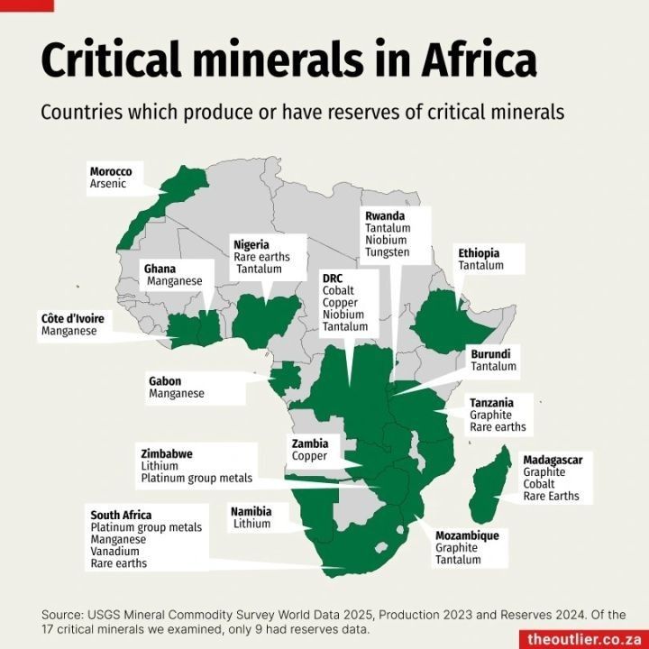a map that shows the countries which produce minerals in africa