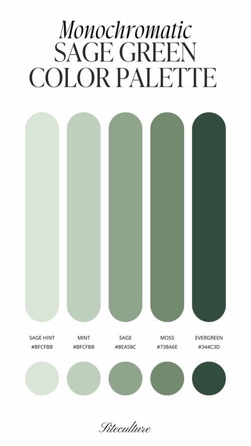 the color scheme for sage green is shown in three different shades, each with their own name