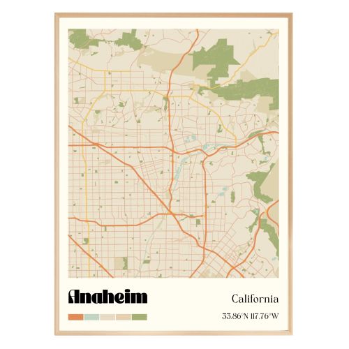 GroovyGrove Anaheim California Map Poster Wall Art, Vintage Style City Map Wall Art Prints, Travel Poster for Bedroom, Office, Living Room Decor (Unframed)