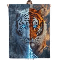 Bidesk Whimsical Tiger Blanket Soft Cozy Flannel Throw Blanket, Warm Yet Lightweight Half White, Half Orange Tigers Blankets for Travel, Couch, Bed, for Adults Women Men, Outdoor Comfort Wrap 60"×50"