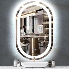MEIOUKA 33 x 20 Inch Oval LED Mirror, Wall Mounted, Modern Style, Dimmable, Touch Sensor, 3 Color Changing Lights, Bathroom, Home Decor, Makeup