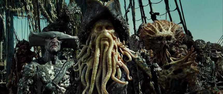 Bill Nighy como Davy Jones no Flying Dutchman em Piratas do Caribe O Baú da Morte efeitos especiais CGI