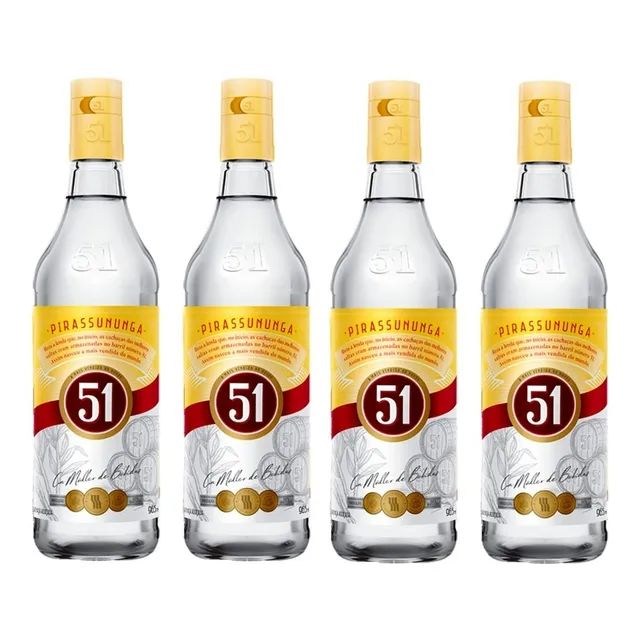 Kit 4 Garrafas Pinga 51 Uma Boa Ideia Cachaça Água Ardente