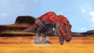 a cartoon drawing of a dinosaur in a desert