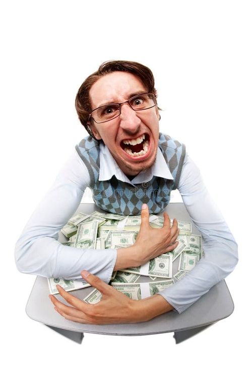 Portrait of a greedy man hiding his money. Greedy person stock images, royalty-free photos and pictures