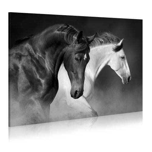 WALLSUP DECOR Wild Horses Canvas Wall Art - Black White Horse Racing Picture Two Vintage Animals Running Artwork Print Gal...