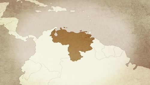 Vintage map showing Venezuela. From above zooming in.
