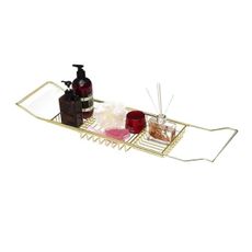 Stainless Steel Expandable Shower Bathtub Tray Over Tub Bath Caddy Expandable Bath Caddy for The Elegant Tub Chrome Polished (Gold)