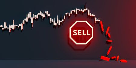 The concept behind the stock market getting a sell signal and the chart collapsing 3d rendering Stock Photo