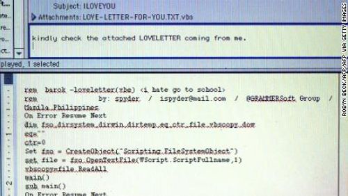 Screenshot of the ILOVEYOU email message