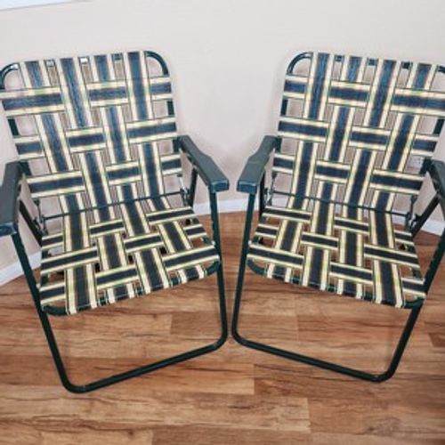 Vintage Rio Backyard Metal Folding Lawn Chairs Beach Webbed Patio Green Qty 2