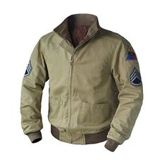 SpazeUp Mens Vintage Ww2 Brad Military Tanker Pitt World War 2 US Army Uniform Bomber Khaki Cotton Jacket