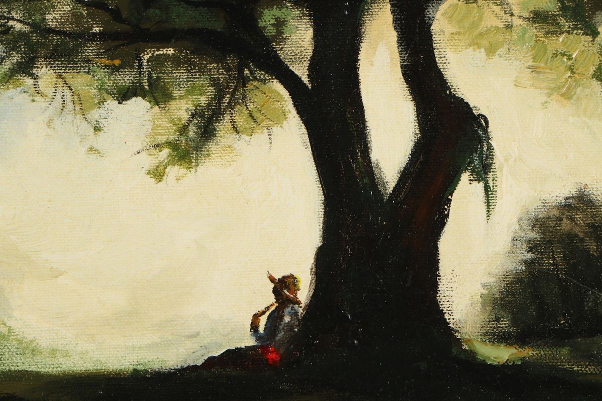 Oil Painting of a Man Relaxing under a Tree | EBTH
