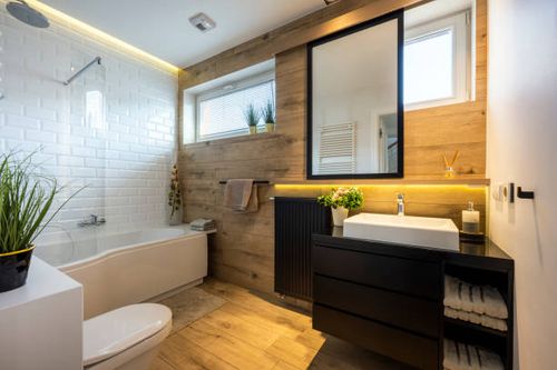modern small bathroom in stylish apartment - luxury bathroom stock pictures, royalty-free photos & images