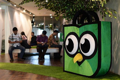 Tokopedia's mascot Toped sits on display in the reception area at the company's offices in Jakarta, Indonesia, on Friday, Feb. 19, 2016. Tokopedia's...