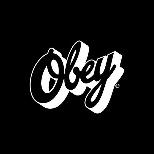 the obey logo is shown in black and white